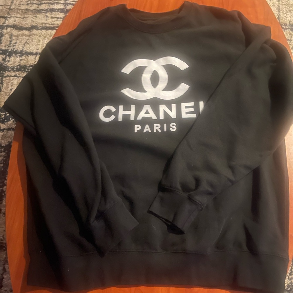 Chanel Black Crewneck Sweatshirt with White Logo